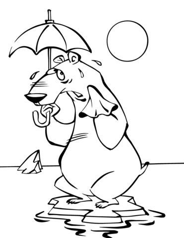 Polar Bear On Ice Floe With Umbrella Coloring Page